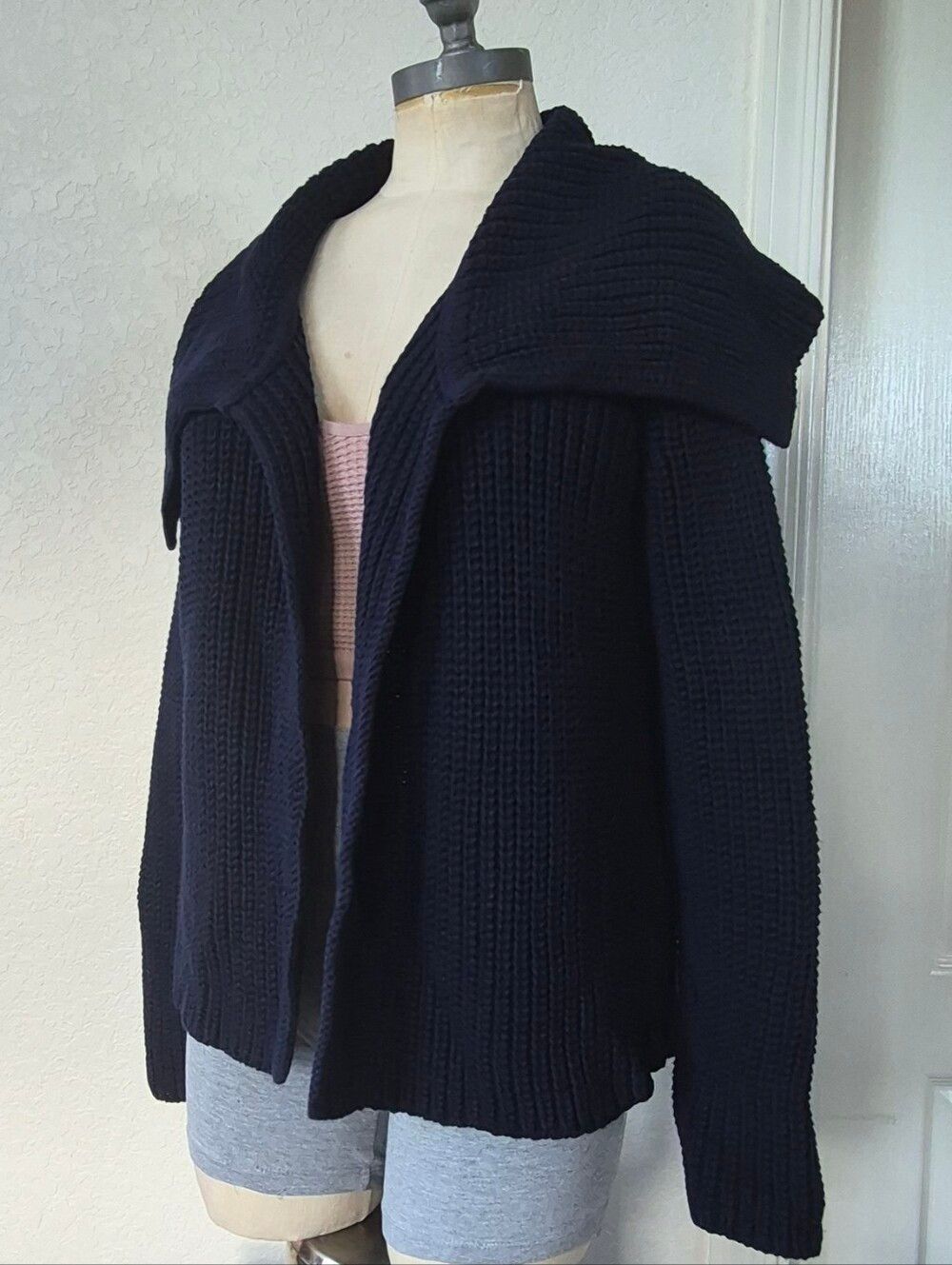 Talbots Dark Blue Women's Cotton knit Open Cardigan Sz Medium